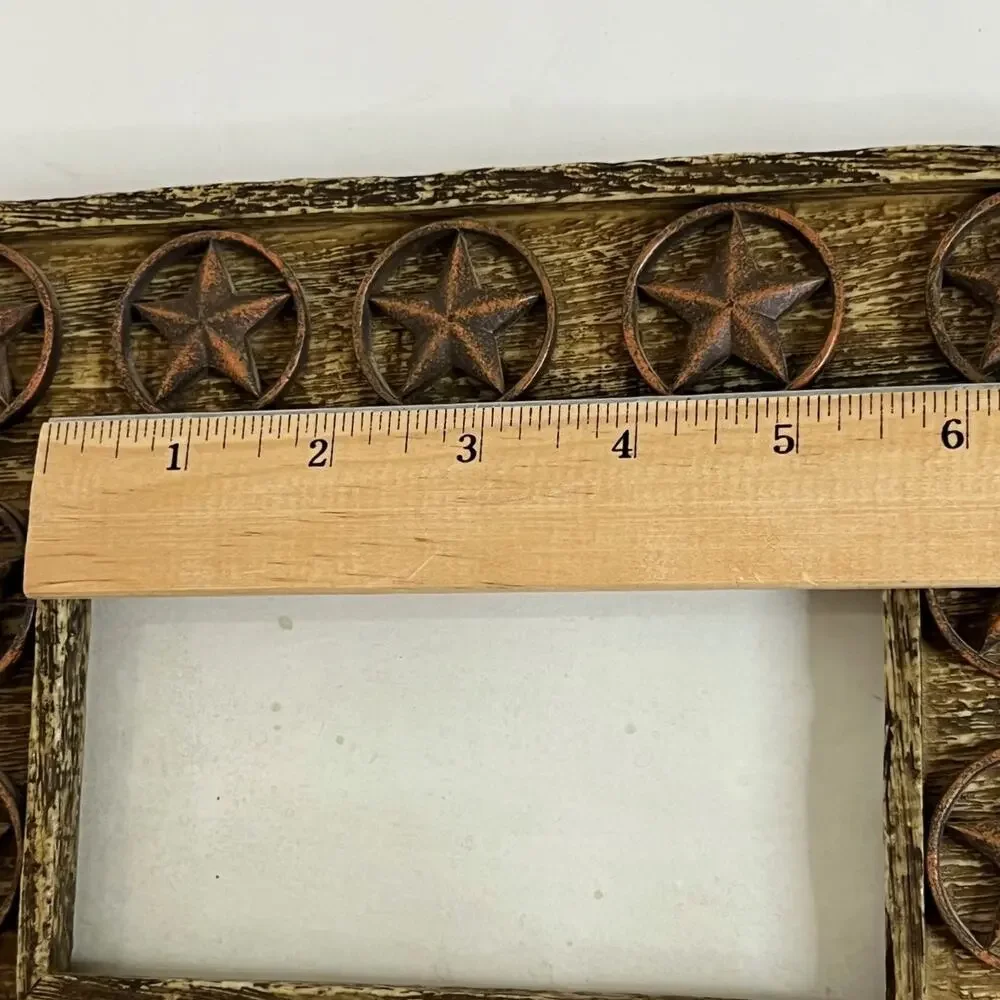 Western Rustic Star Photo Frame 4x6 Tabletop Brown Distressed Wood Look